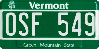 VT license plate OSF549