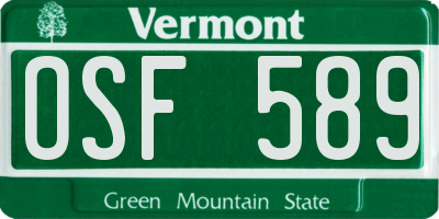 VT license plate OSF589