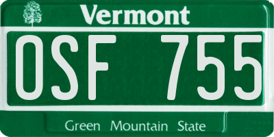 VT license plate OSF755