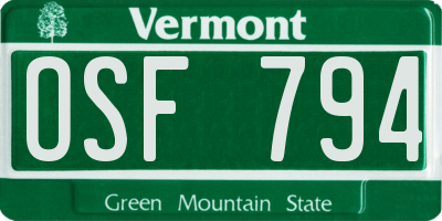 VT license plate OSF794