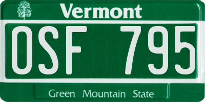 VT license plate OSF795