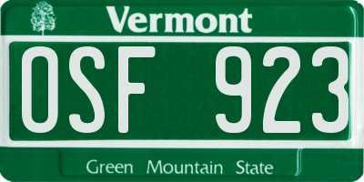 VT license plate OSF923