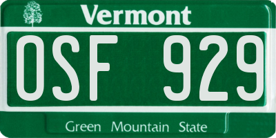 VT license plate OSF929