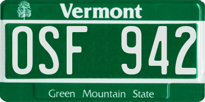 VT license plate OSF942