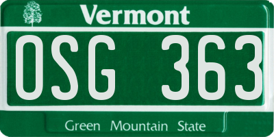 VT license plate OSG363