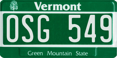 VT license plate OSG549