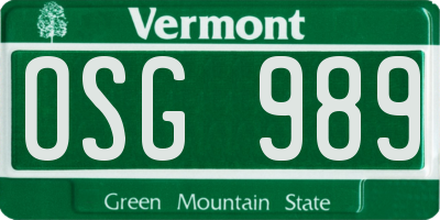 VT license plate OSG989