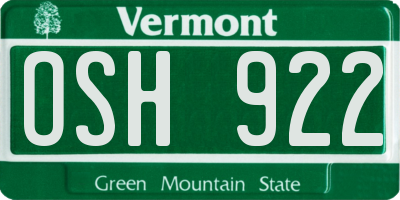 VT license plate OSH922