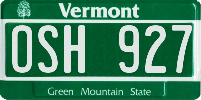 VT license plate OSH927