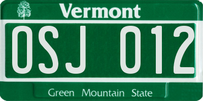 VT license plate OSJ012