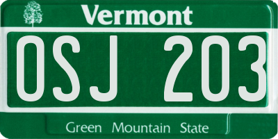 VT license plate OSJ203