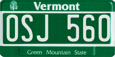 VT license plate OSJ560