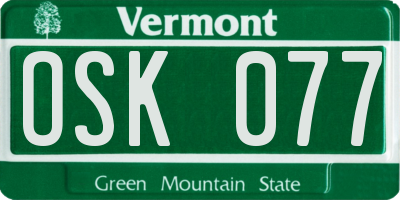 VT license plate OSK077