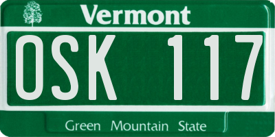 VT license plate OSK117
