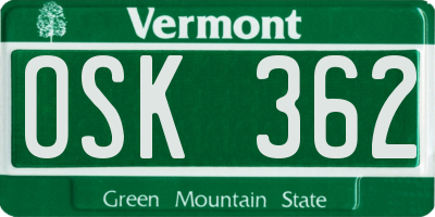 VT license plate OSK362
