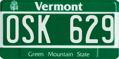 VT license plate OSK629