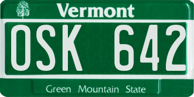 VT license plate OSK642