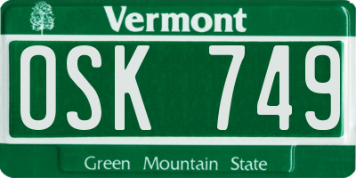 VT license plate OSK749