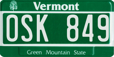 VT license plate OSK849