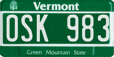 VT license plate OSK983