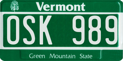 VT license plate OSK989