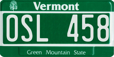 VT license plate OSL458
