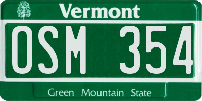 VT license plate OSM354