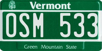 VT license plate OSM533