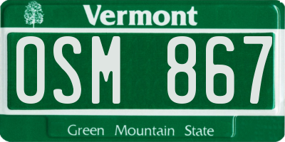 VT license plate OSM867