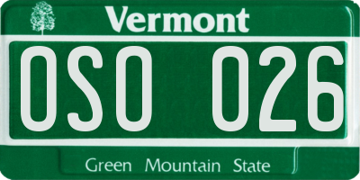 VT license plate OSO026