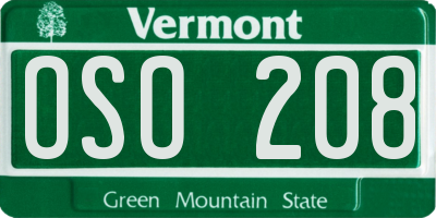 VT license plate OSO208