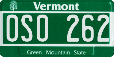 VT license plate OSO262