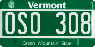 VT license plate OSO308