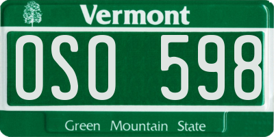VT license plate OSO598