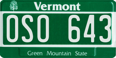 VT license plate OSO643