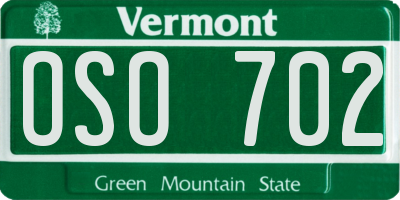 VT license plate OSO702