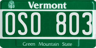 VT license plate OSO803