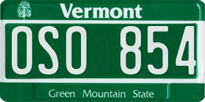 VT license plate OSO854