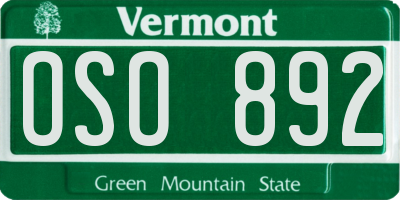 VT license plate OSO892