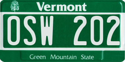 VT license plate OSW202