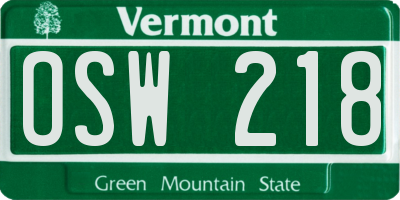 VT license plate OSW218