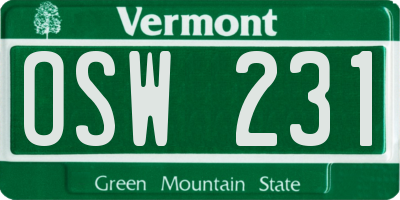 VT license plate OSW231