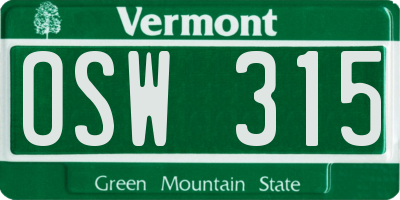 VT license plate OSW315