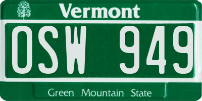 VT license plate OSW949