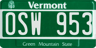VT license plate OSW953