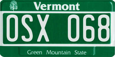 VT license plate OSX068