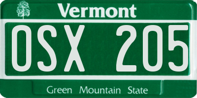 VT license plate OSX205