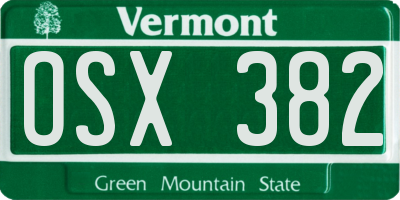 VT license plate OSX382