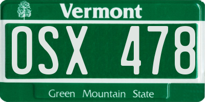 VT license plate OSX478