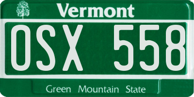 VT license plate OSX558